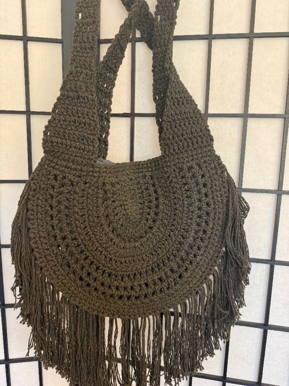 Crochet Half-Moon Boho Fringe Handbag